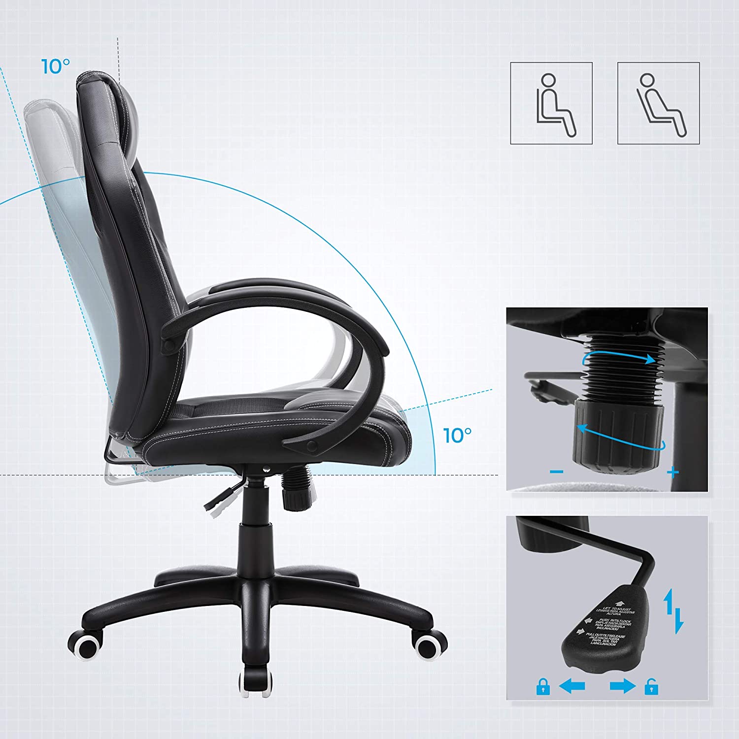 WOLTU Sedia Gaming Tessuto Traspirante Sedia Ufficio Ergonomica